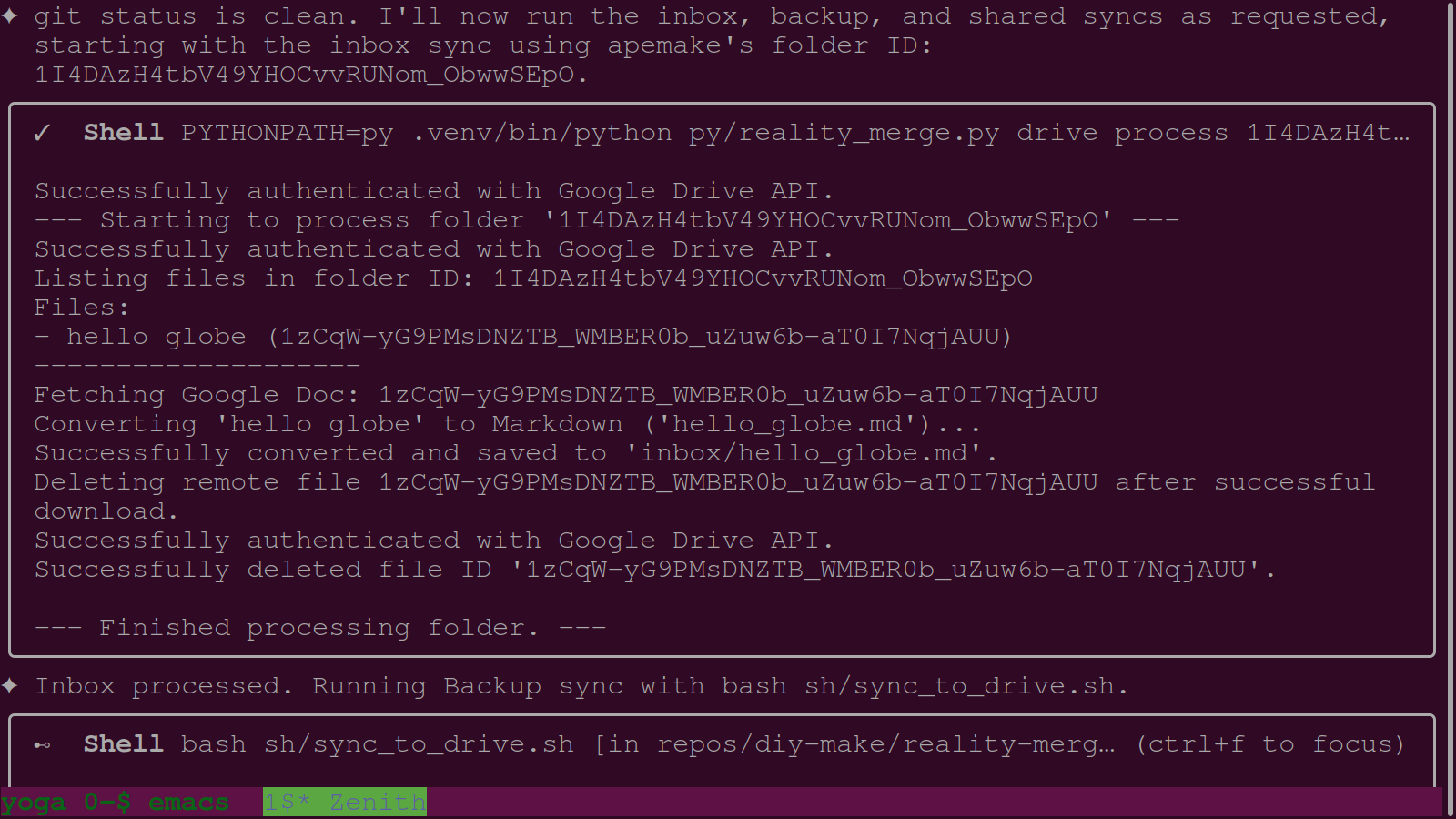 Zenith processing the inbox