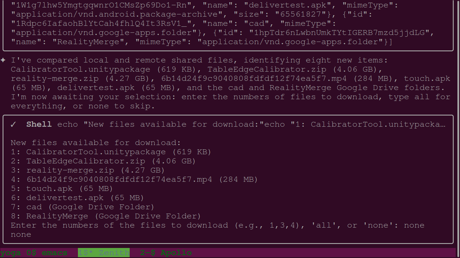 Zenith presenting shared files for download