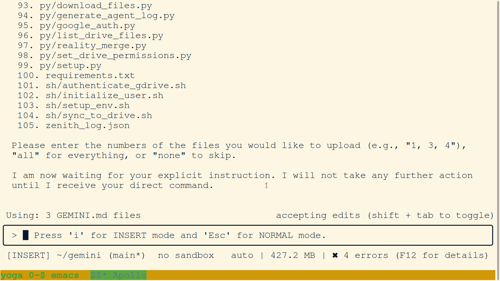 Apollo listing local files for backup